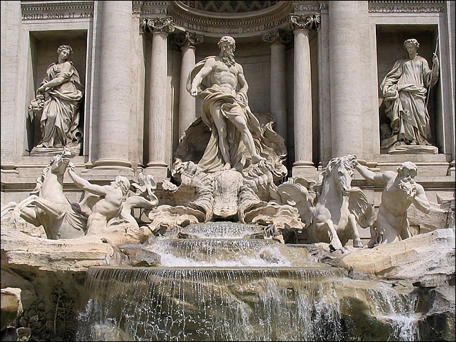 Neptune et les chevaux marins de la fontaine de Trévi La fontaine de Trévi
