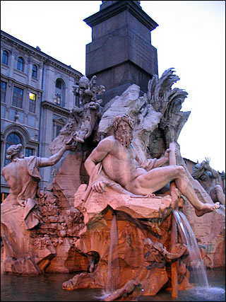 Représentation des fleuves de la fontaine centrale de la place Navone La place Navone