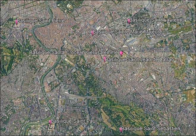 Carte des Basiliques Majeures et Mineures de Rome Carte des Basiliques Majeures et Mineures de Rome