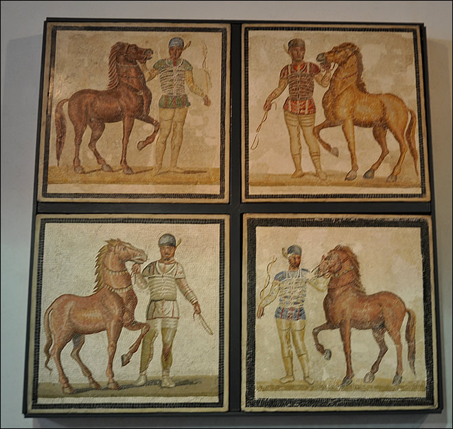 Mosaïque exposée au palazzo Massimo alle Terme représentant les 4 factions des courses de char